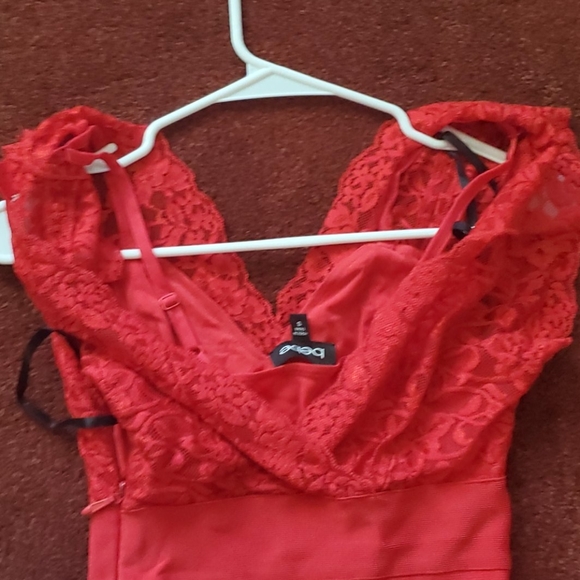 BEBE Red Lace Bandage dress - Picture 9 of 9